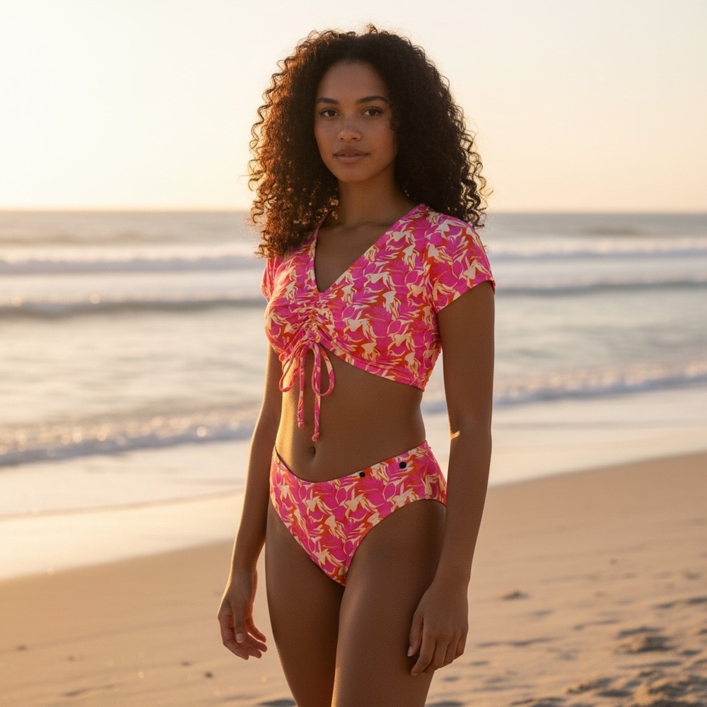 NWT Aloe aloe swim The crop top in Waikiki & the hipster bottom Sm/M reversible